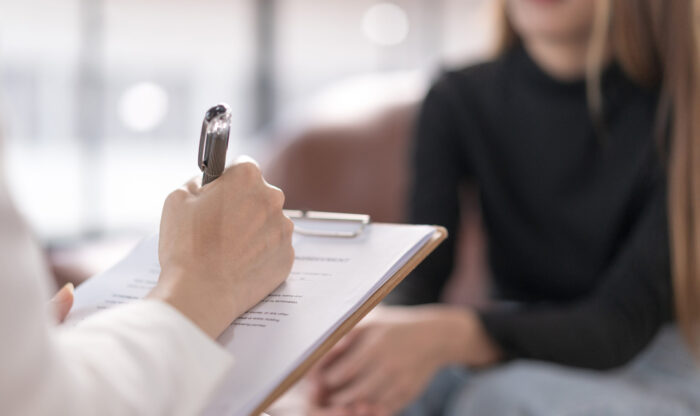 Young asian woman with mental health problem meet psychologist to consult and mental therapy. Psychology and mental therapy concept Young asian woman with mental health problem meet psychologist to consult and mental therapy. Psychology and mental therapy concept